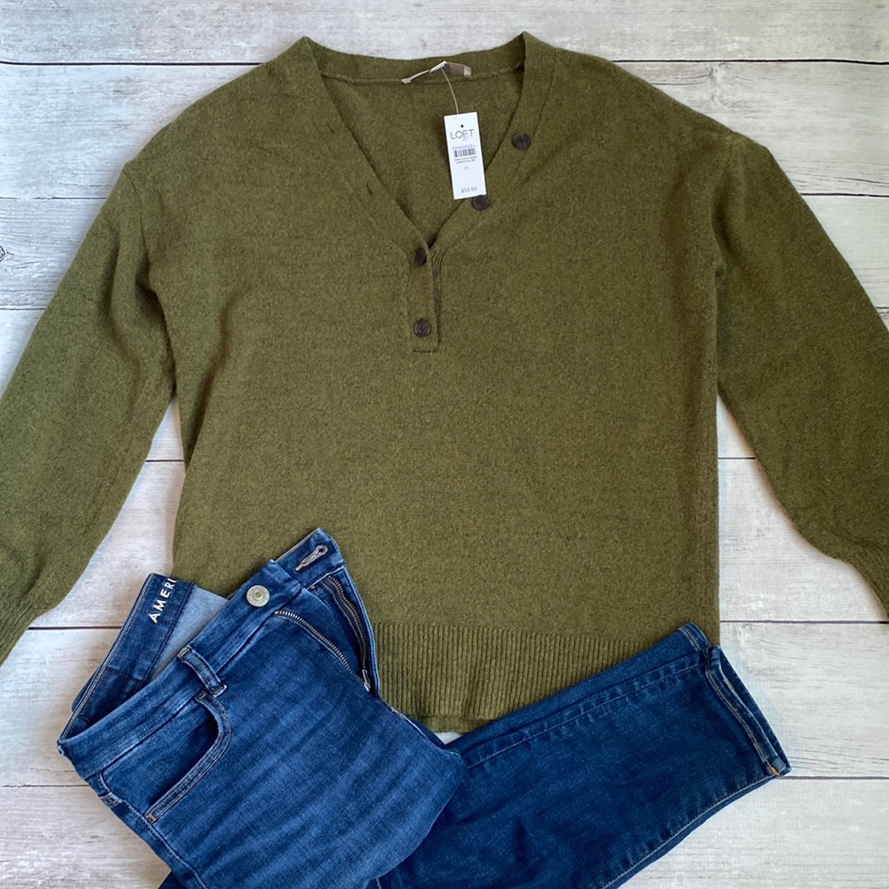 Loft Olive Green Button Sweater